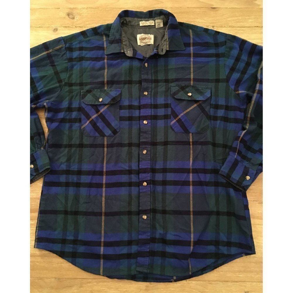 Vintage Men’s Saugatuck Dry Goods Plaid Flannel Shirt XLT Tall Acrylic Blue